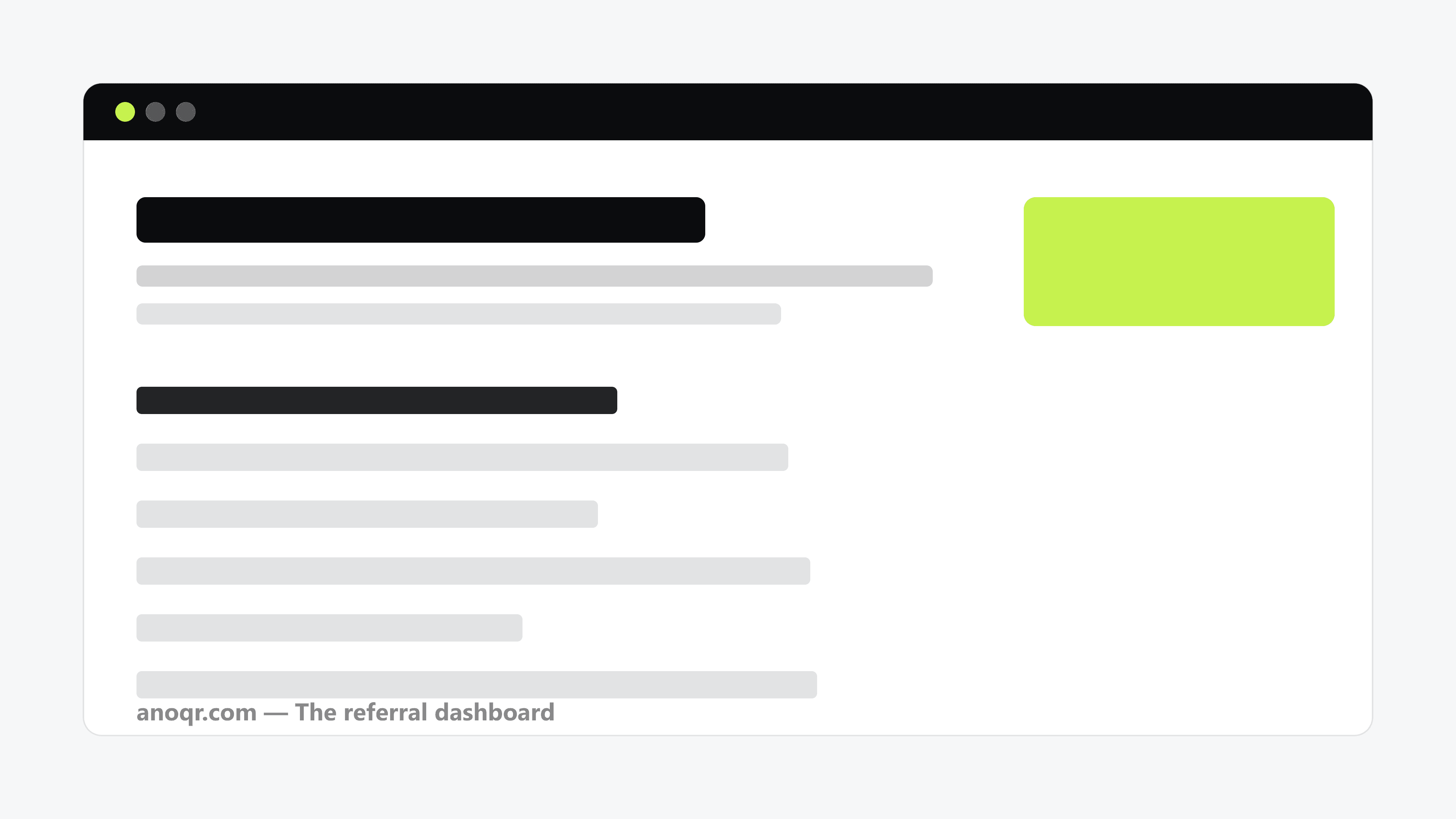 The ANOQR referral dashboard showing the link, funnel and wallet